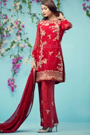 Red Organza kameez(3pc)