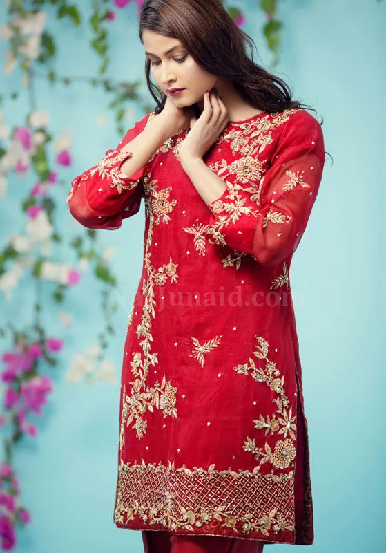 Red Organza kameez(3pc)