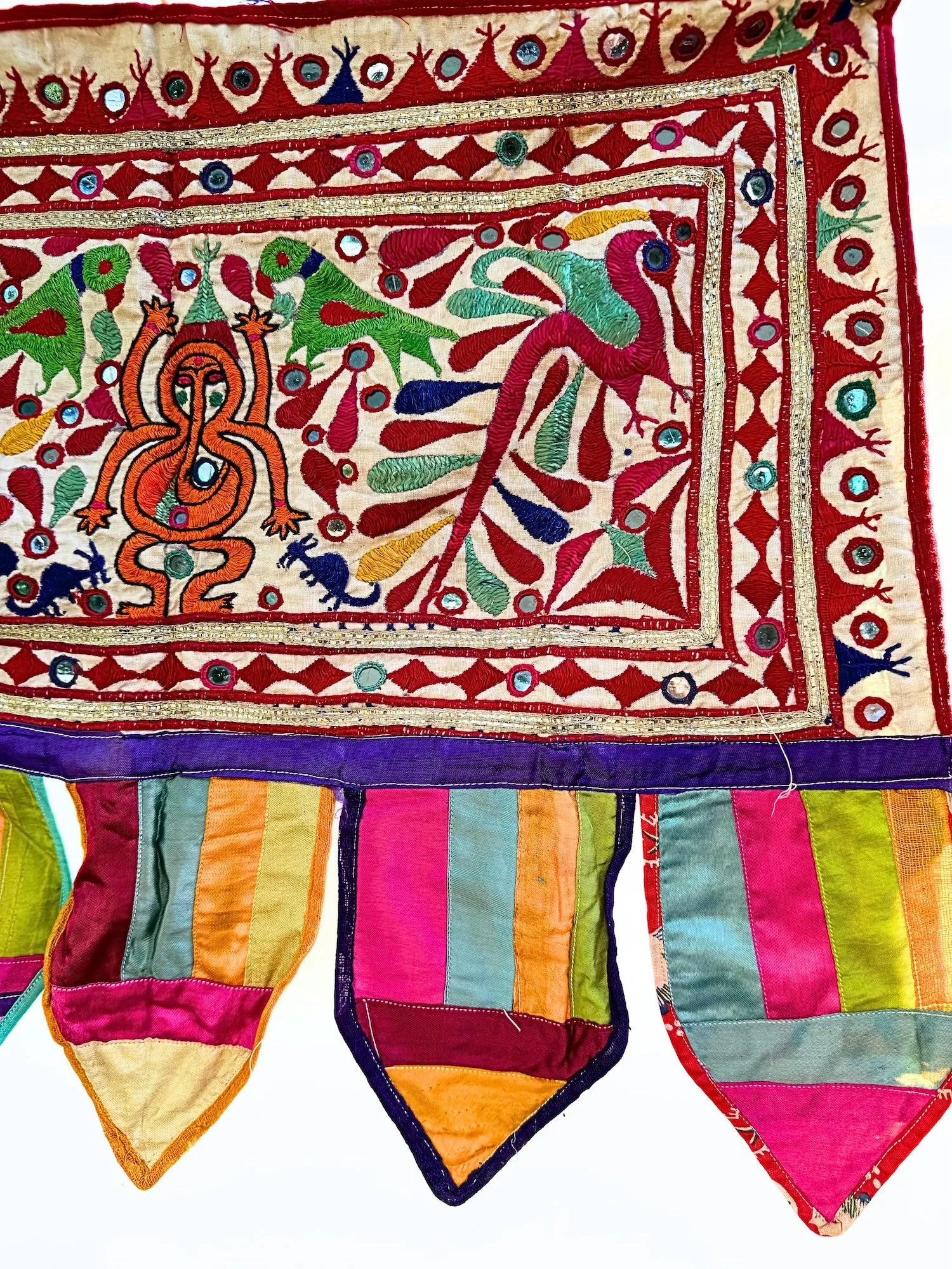 Tribal embroidered toran with mirrors