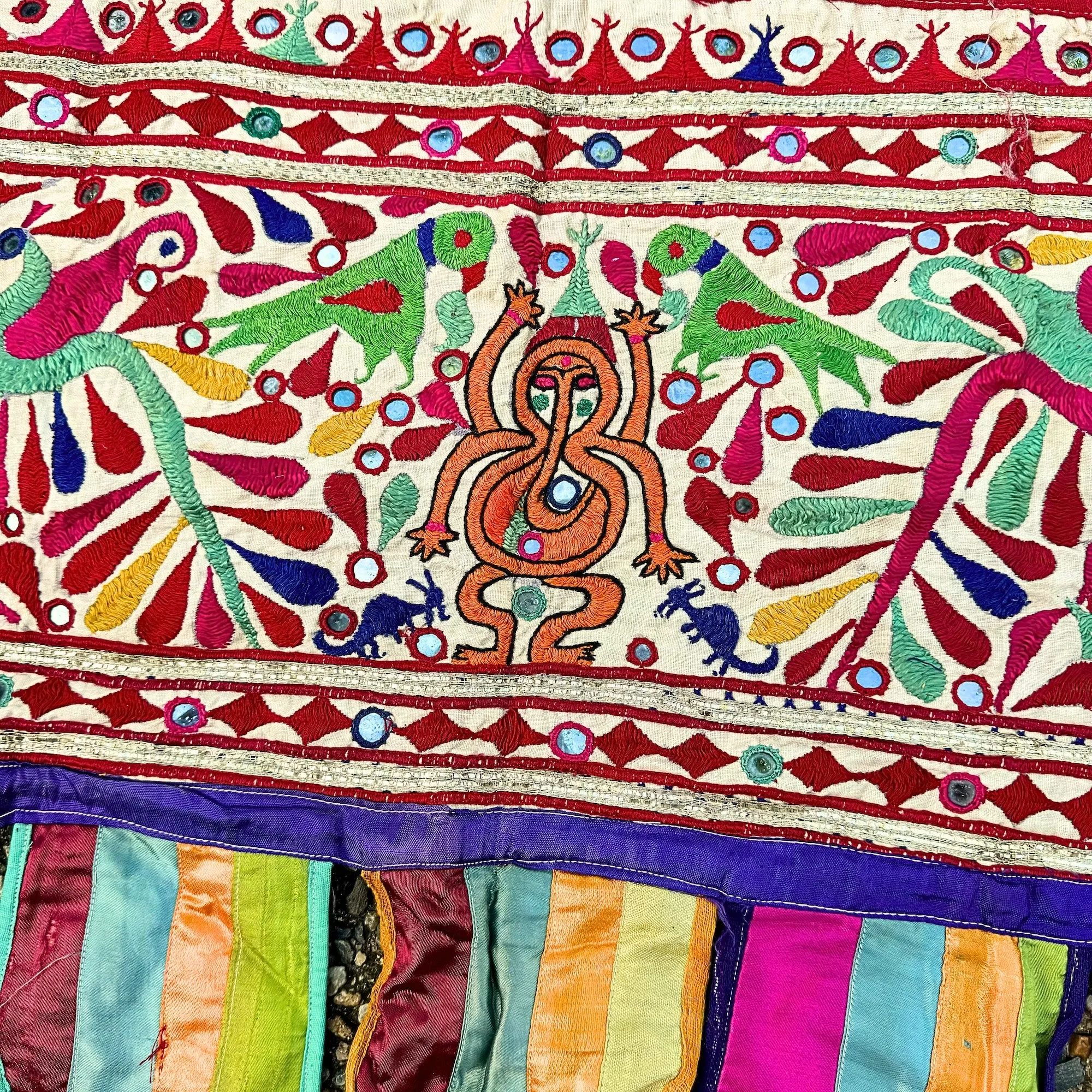 Tribal embroidered toran with mirrors