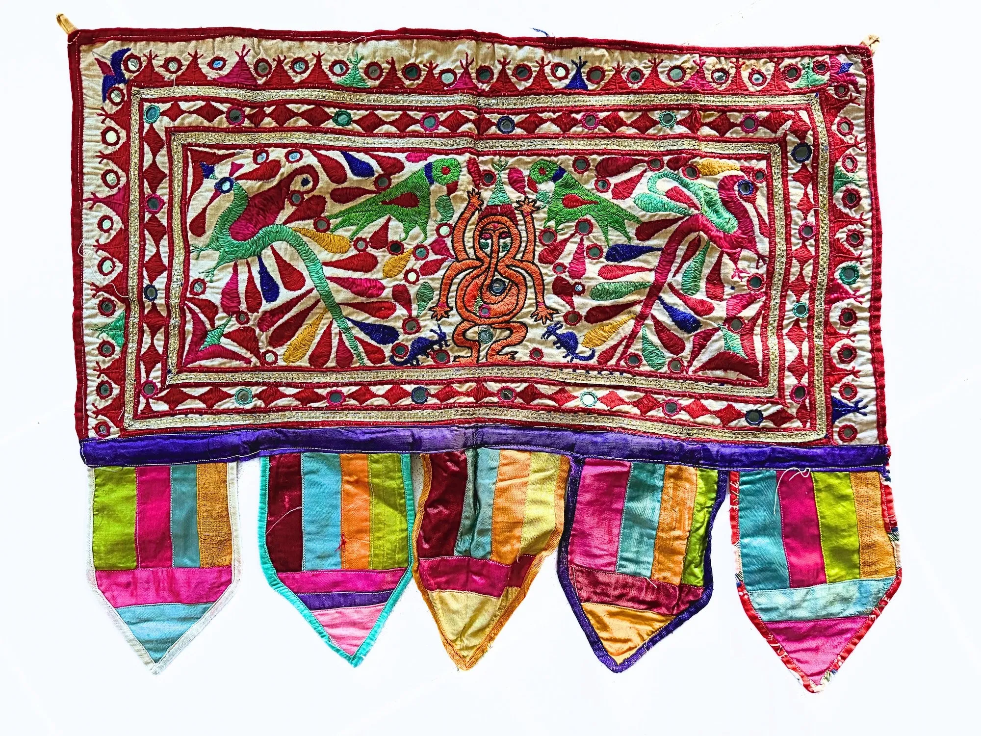 Tribal embroidered toran with mirrors