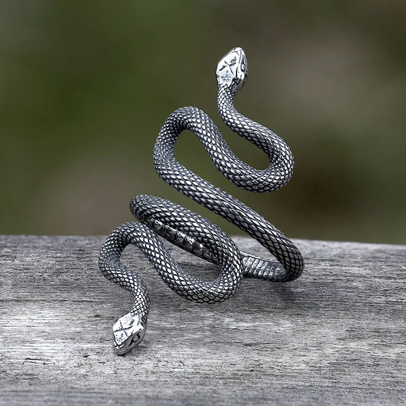 Two Headed Snake Stainless Steel Animal Ring