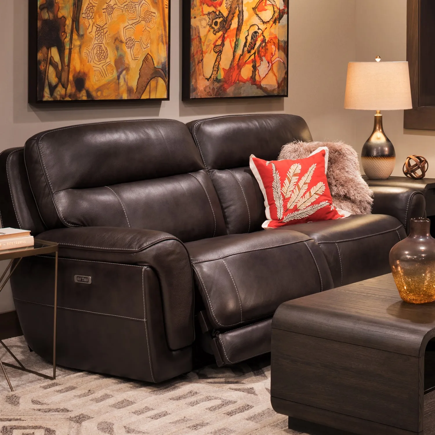 Vermilion Leather Power Reclining Loveseat