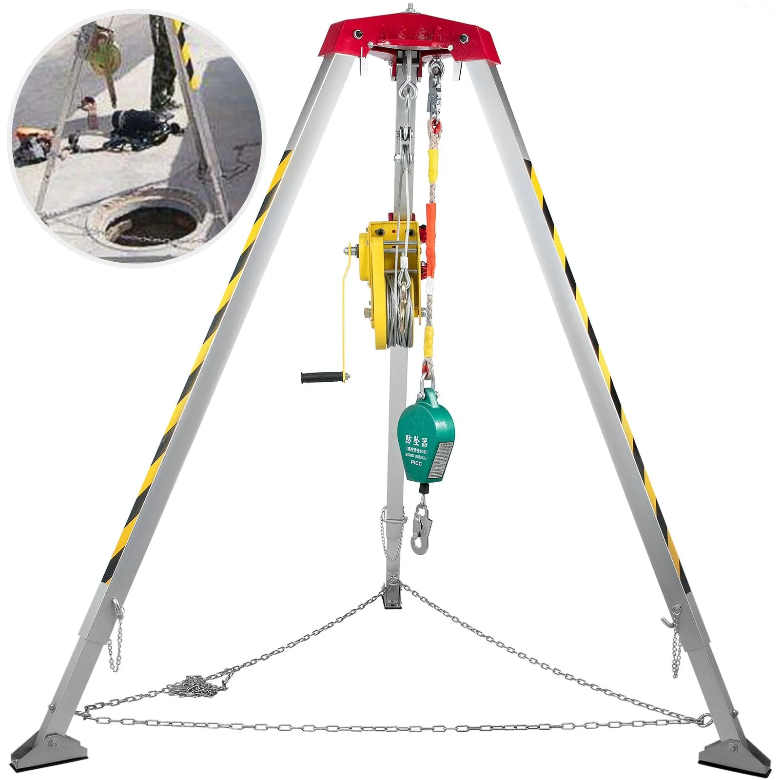 Vevor Confined Space Tripod Kit 1200 Lbs Winch Manual Handle 8' Adjustable Legs 98' Cable 32.8' Fall Protection New