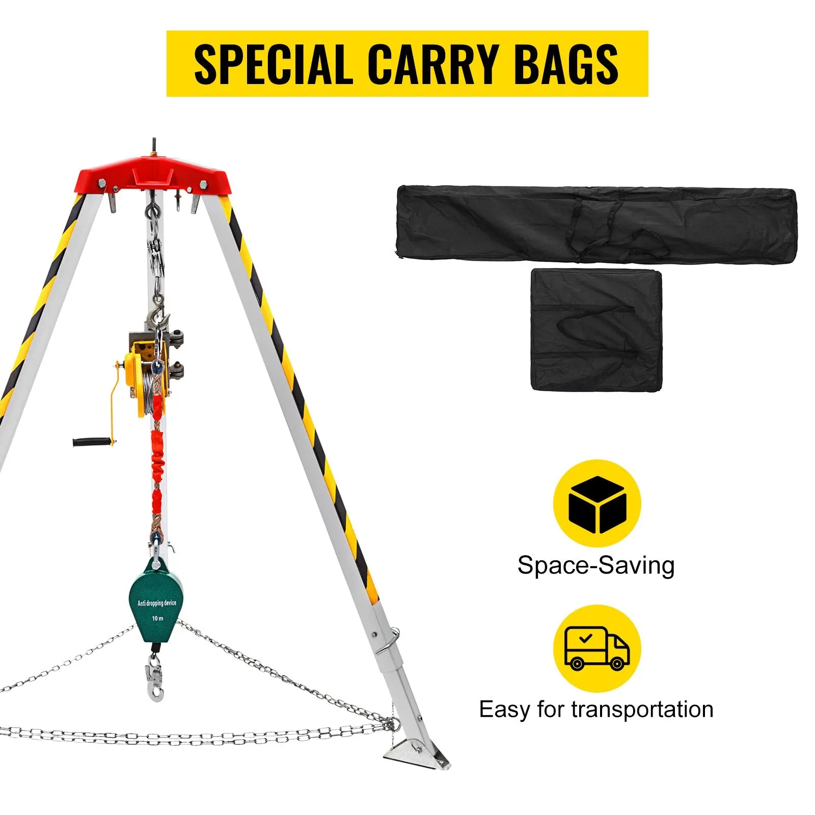 Vevor Confined Space Tripod Kit 1200 Lbs Winch Manual Handle 8' Adjustable Legs 98' Cable 32.8' Fall Protection New